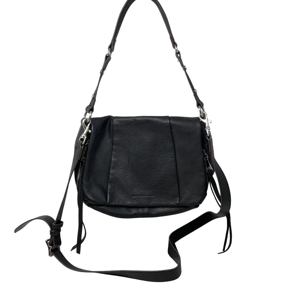 Aimee Kestenberg Black Leather Crossbody Shoulder Bag Convertible Flap Tassels